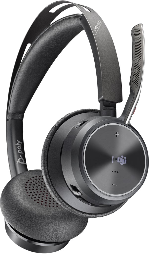 Poly Voyager Focus 2 -Bluetooth-høretelefoner med mikrofon og ladestation, Microsoft Teams-certificeret