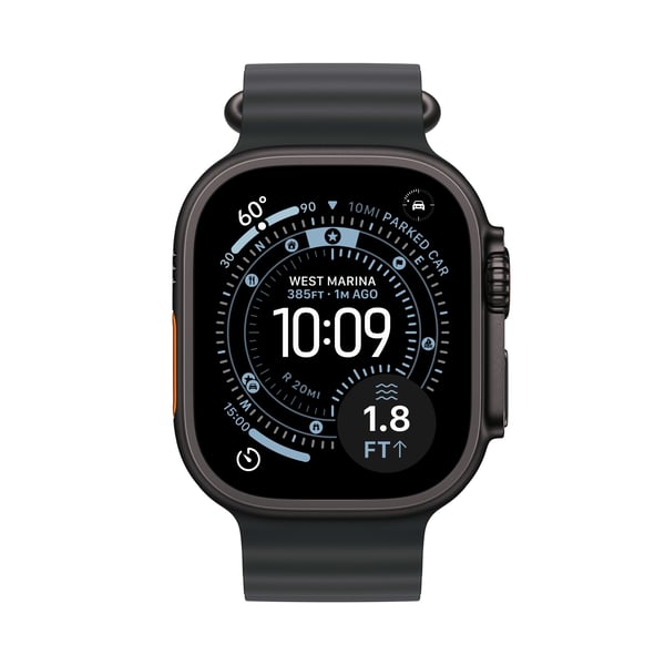 Apple Watch Ultra 3 (GPS + Cellular) 49 mm svart titanboett och svart Ocean-armband