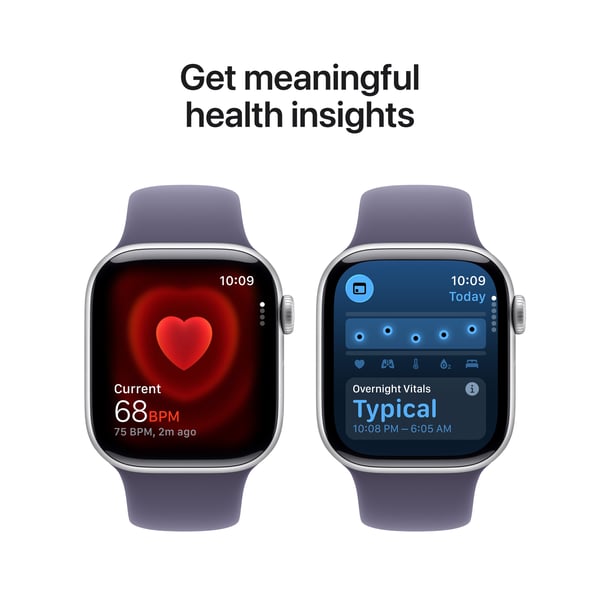 Apple Watch Series 11 (GPS) 42 mm silver aluminiumhölje och dimlila sportarmband, S/M