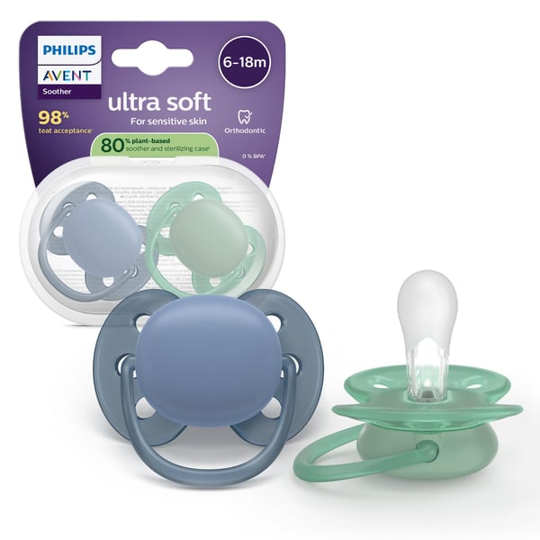 Philips Avent Ultra Soft napp, 6–18 mån, grå/grön, 2 st