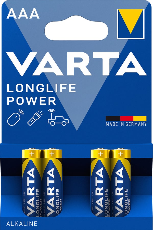 Varta Langtidsholdbar Power -alkalibatteri, 4 stk. AAA (LR03) batterier