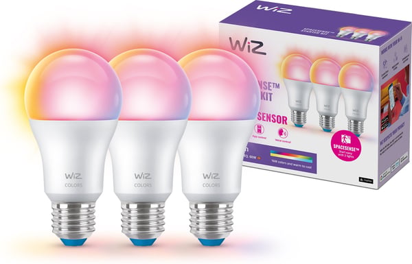 WiZ smartlampe, E27, A60, RGB, Wi-Fi, 2200-6500 K, 806 lm, mat, 3 stk.