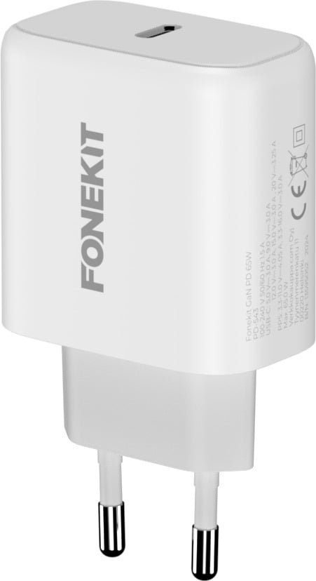 FoneKit GaN PD 65W -väggladdare, USB-C, vit