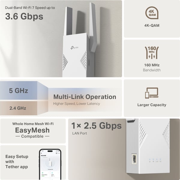 TP-Link BE3600 WiFi 7-förstärkare