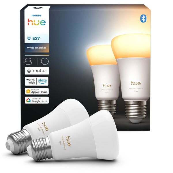Philips Hue LED-smartlampa, White ambiance, E27, 810 lm, 2-pack