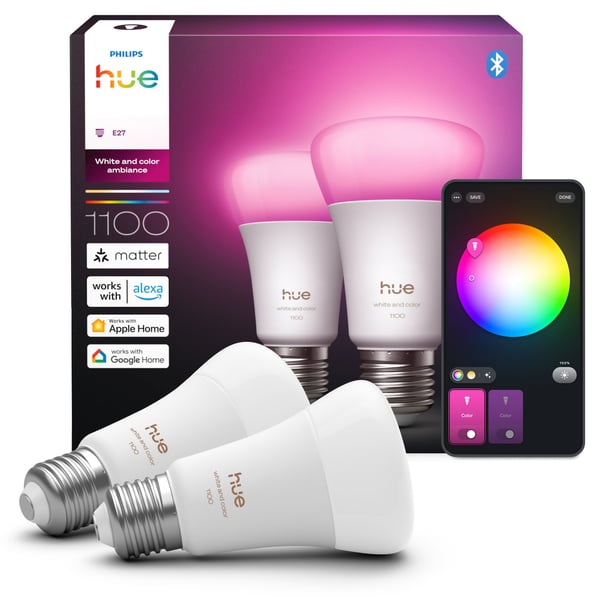 Philips Hue LED-smartlampa, White and color ambiance, E27, 1100 lm, 2-pack