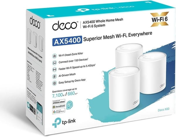 TP-LINK Deco X60 AX5400 WiFi 6 Mesh-system, 3-pakke