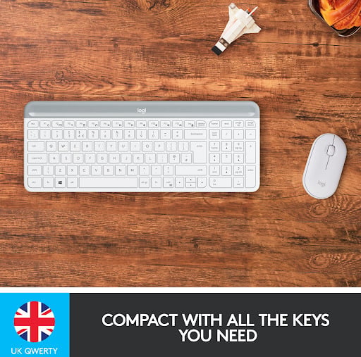 Logitech MK470 Slim -tastatur og mus, hvid