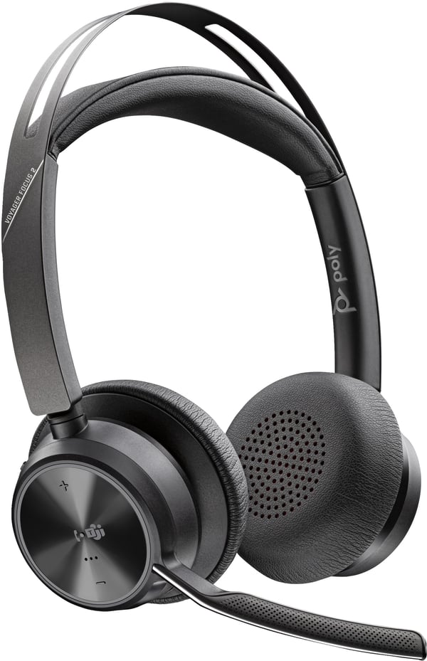 Poly Voyager Focus 2 -Bluetooth-høretelefoner med mikrofon og ladestation, Microsoft Teams-certificeret