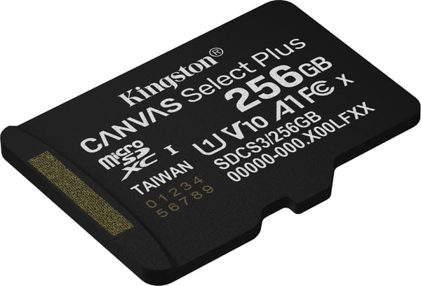 Kingston 256 GB Canvas Select Plus Gen3 UHS-I microSD minneskort + SD adapter