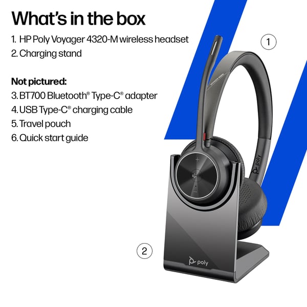 Poly Voyager 4320-M Bluetooth-headset med laddningsställ, Microsoft Teams-certifierad