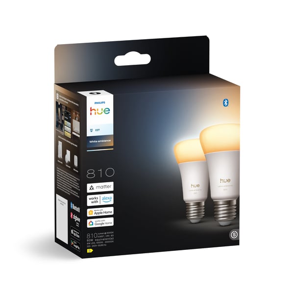 Philips Hue LED-smartlampa, White ambiance, E27, 810 lm, 2-pack
