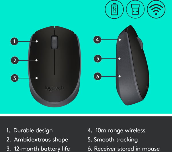Logitech M170 -trådlös mus, grå