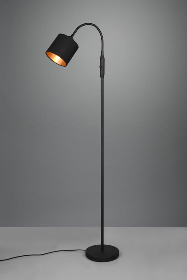 Trio Tommy -golvlampa, 1-delad, E14, mattsvart/guld
