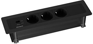 DELTACO indbygget strømstik, 3 stik, 1x21W A+C USB-lader, GST18, kædning