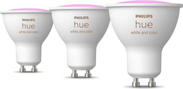 Philips Hue -LED-smartpære, BT, Hvid og farvet ambiance, GU10, 4,2 W, 3-pak