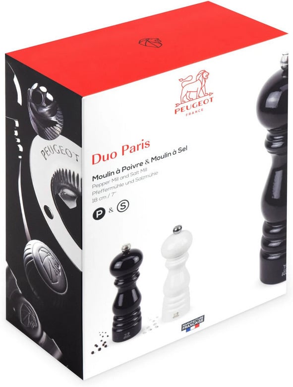 Peugeot Paris Duo -kværn, sort og hvid, 18 cm