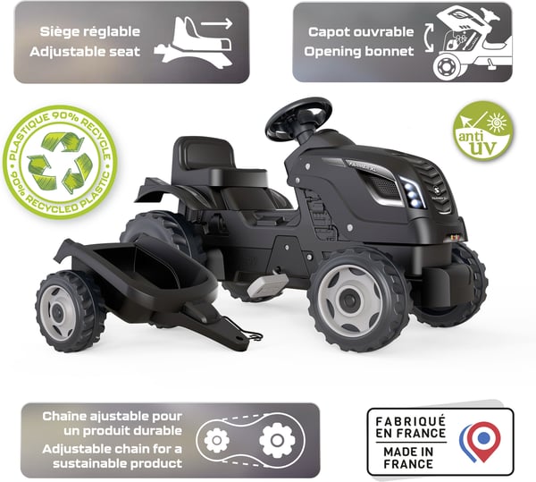 Smoby Farmer XL - traktor + släpvagn, svart