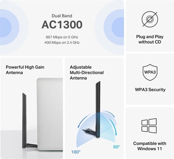 Mercusys AC1300 Högförstärkt Dual-Band WiFi-adapter