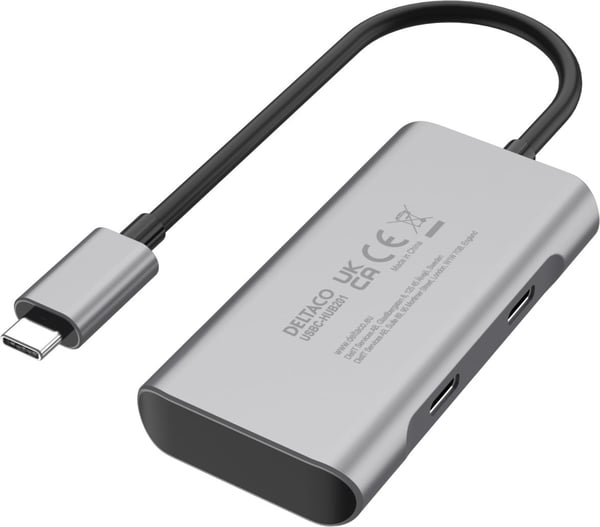 Deltaco HUB201 - USB-C-hub, stjern grå
