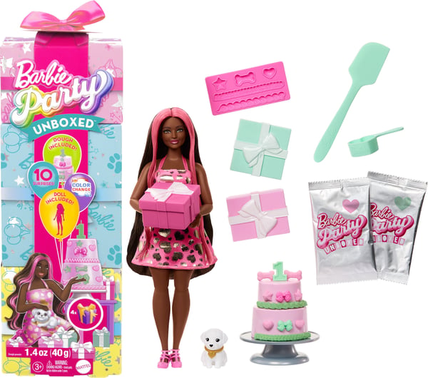 Barbie Party Unboxed Shimmerin’ Hearts docka och husdjur