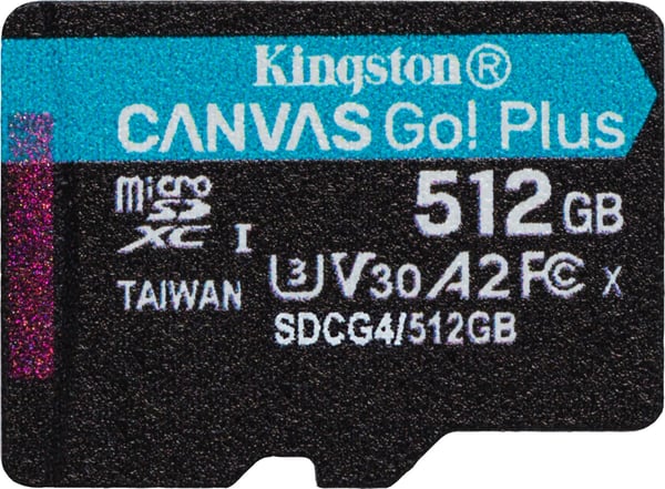 Kingston 512 GB microSDXC Canvas Go! Plus Gen4 minneskort + SD-adapter