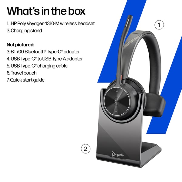 Poly Voyager 4320-M Bluetooth-headset med laddningsställ, Microsoft Teams-certifierad