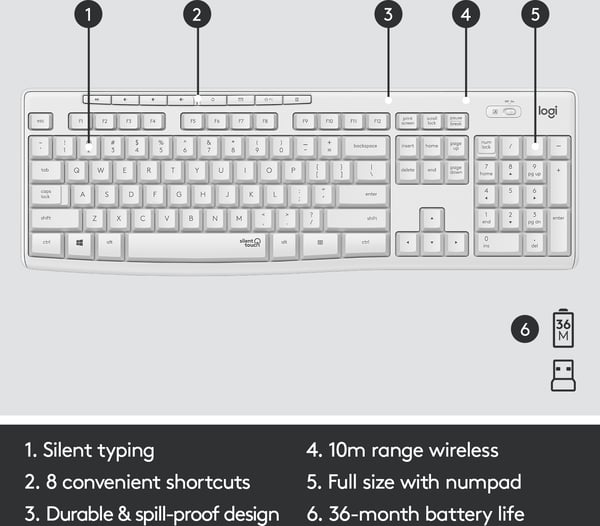 Logitech MK295 tastatur og mus, hvid