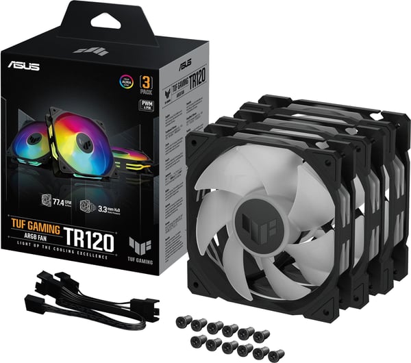 Asus TUF Gaming TR 120 ARGB PWM ventilator, 120 mm, sort, 3-pakke