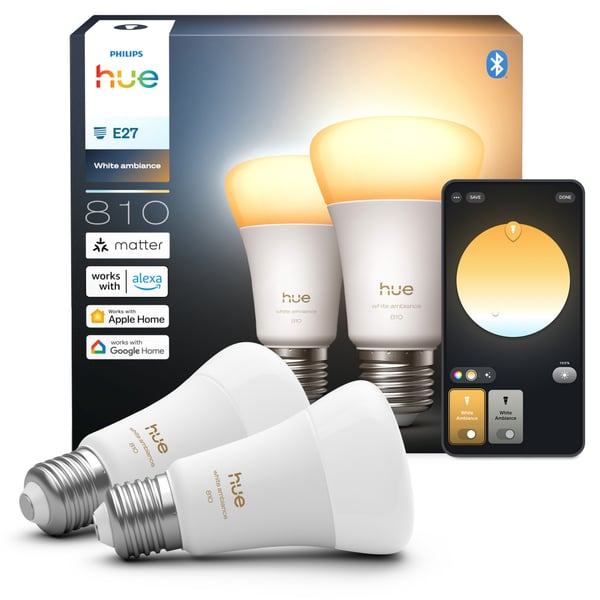Philips Hue LED-smartlampa, White ambiance, E27, 810 lm, 2-pack