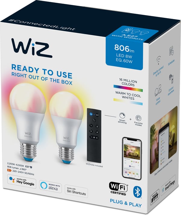 WiZ Smart LED-lampe, 2-pak og fjernbetjening