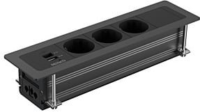 DELTACO indbygget strømstik, 3 stik, 1x21W A+C USB-lader, GST18, kædning