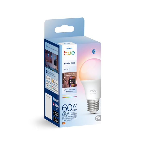 Philips Hue Essential smart lampa, vit och färgad belysning, E27, 806 lm
