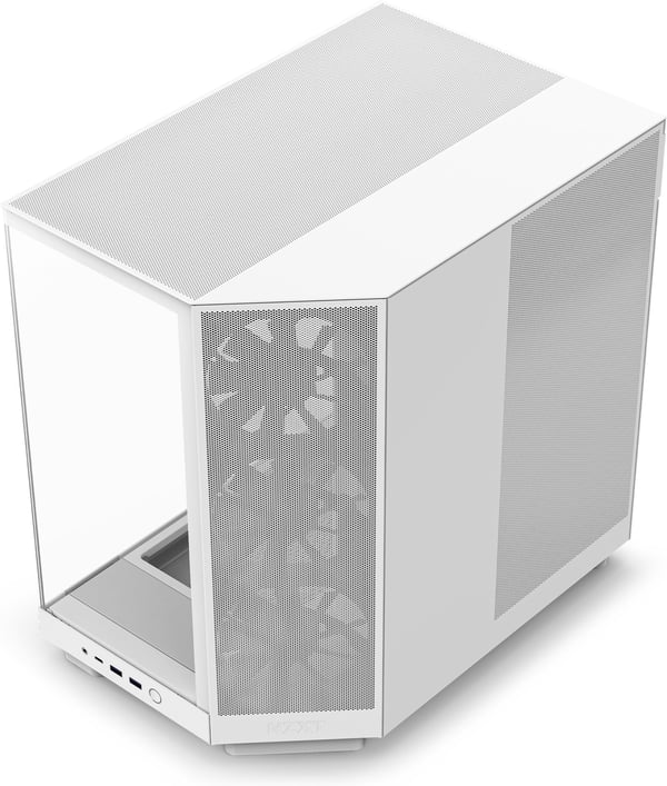 NZXT H6 Flow ATX-kabinet med panoramavindue, hvid.