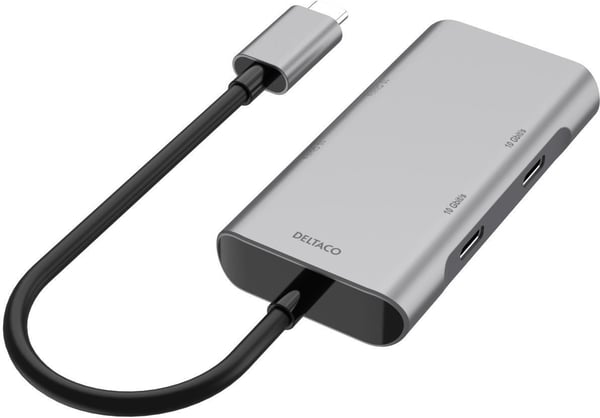 Deltaco HUB201 - USB-C-hub, stjern grå