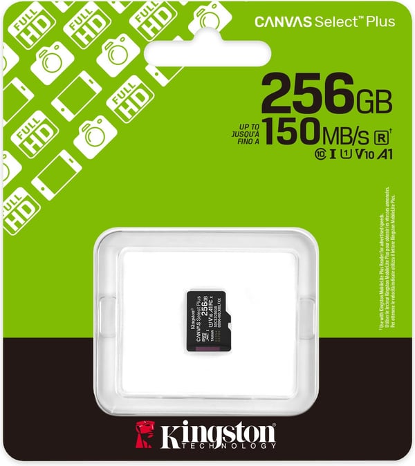 Kingston 256 GB Canvas Select Plus Gen3 UHS-I microSD minneskort