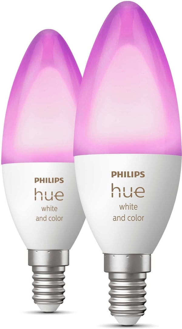 Philips Hue White and Color Ambiance -LED-pære, BT, E14, 470 lm, 2 stk. pakke