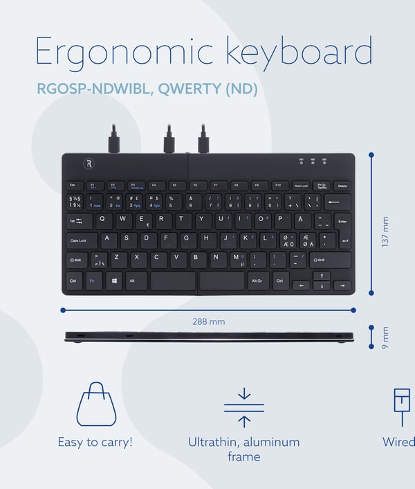 R-Go Split Break - tvådelad ergonomiskt tangentbord, svart