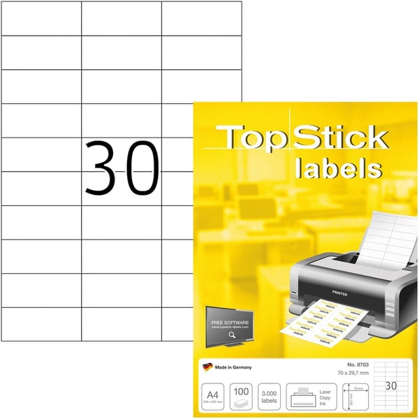 TopStick 8703 - udskriftsetiketter, 30 dele, 70 x 29,7 mm