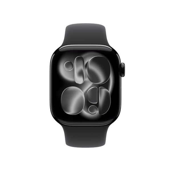 Apple Watch Series 11 (GPS) 42 mm spegel svart aluminiumhölje och svart sportarmband, S/M