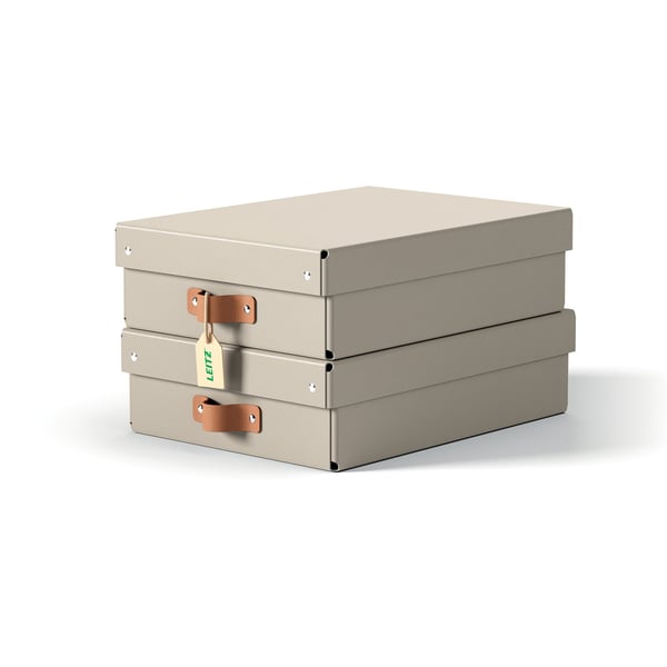 Leitz Puro förvaringslåda med lock, storlek M, låg, 8 l, 2 st, beige