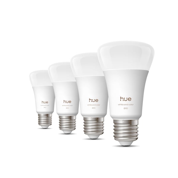 Philips Hue LED-smartlampa, Vit och färgambians, E27, 810 lm, 4-pack