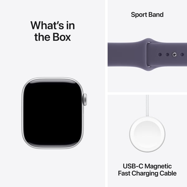 Apple Watch Series 11 (GPS) 42 mm silver aluminiumhölje och dimlila sportarmband, S/M