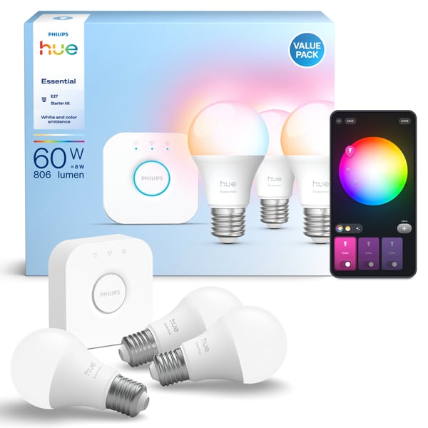 Philips Hue Essential startpaket, E27-smartlampa, 3 st
