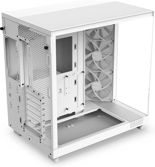 NZXT H6 Flow ATX-kabinet med panoramavindue, hvid.