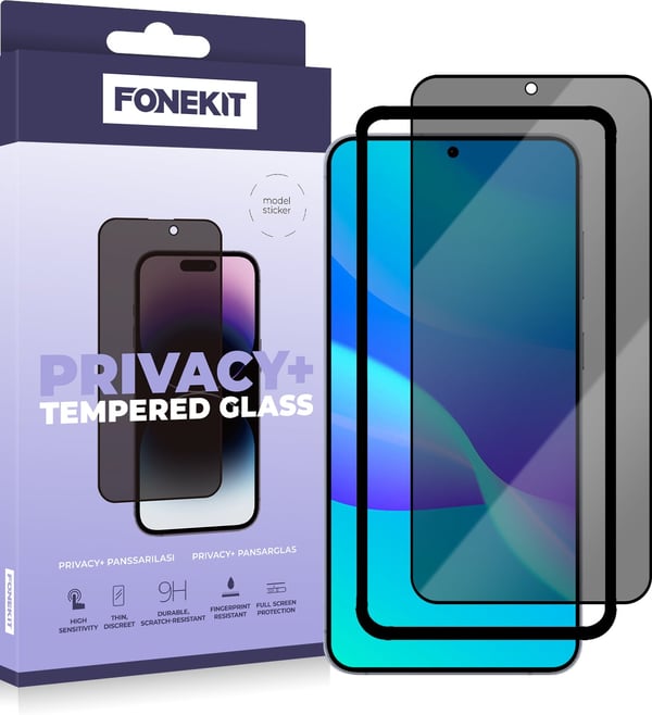 FoneKit Privacy+ Full Cover -skyddsglas, Galaxy S25+ / S24+, svart