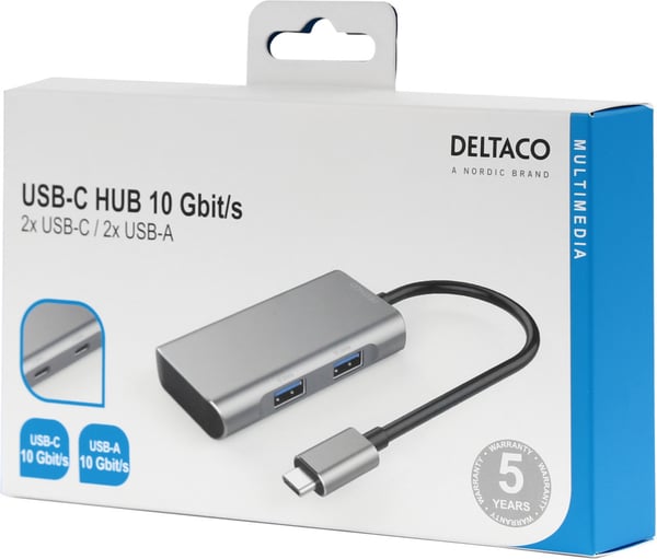 Deltaco HUB201 - USB-C-hub, stjern grå