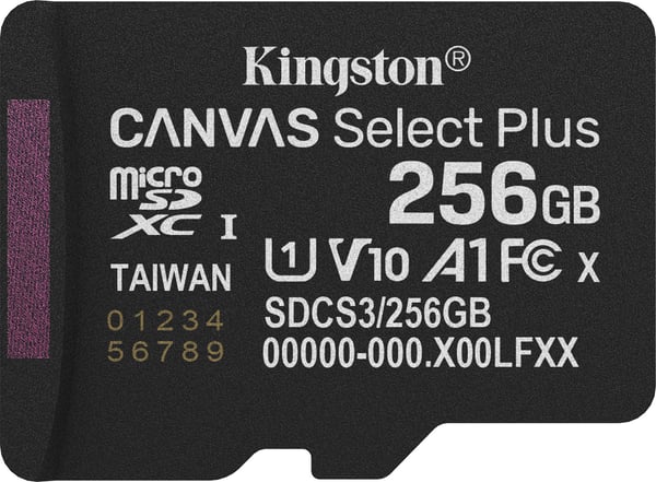 Kingston 256 GB Canvas Select Plus Gen3 UHS-I microSD minneskort