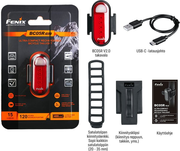 Fenix BC05R V2.0 cykelbaglygte, 15 lm