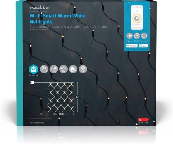 Nedis SmartLife - dekoreringsbelysningssnor, 280 LED, varm hvid, WiFi, 3 x 2 m